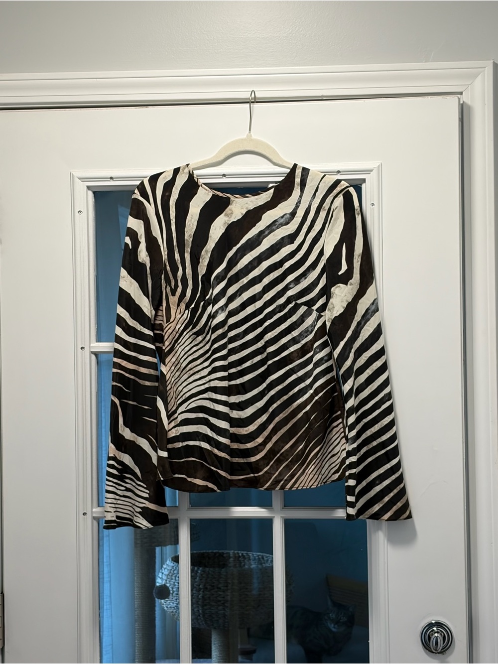 Mango Zebra-Print Tie-Strap Top in Black and Cream